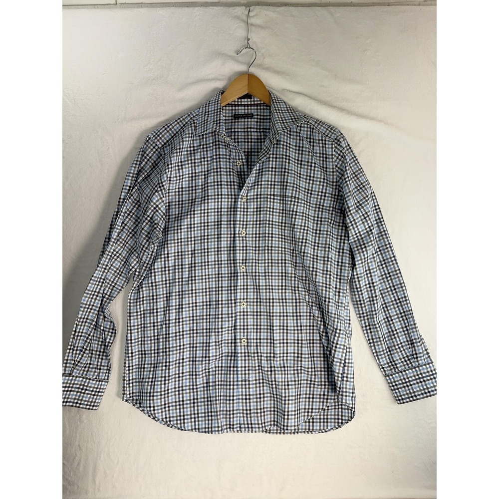 Peter Millar Shirt Mens Large Blue Plaid Long Sleeve Button Front Casual Cotton